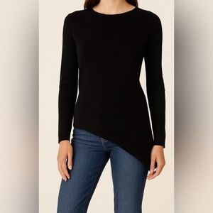 Saks Fifth Avenue‎ 100% Cashmere Asymmetrical Hem Sweater Black Size XS